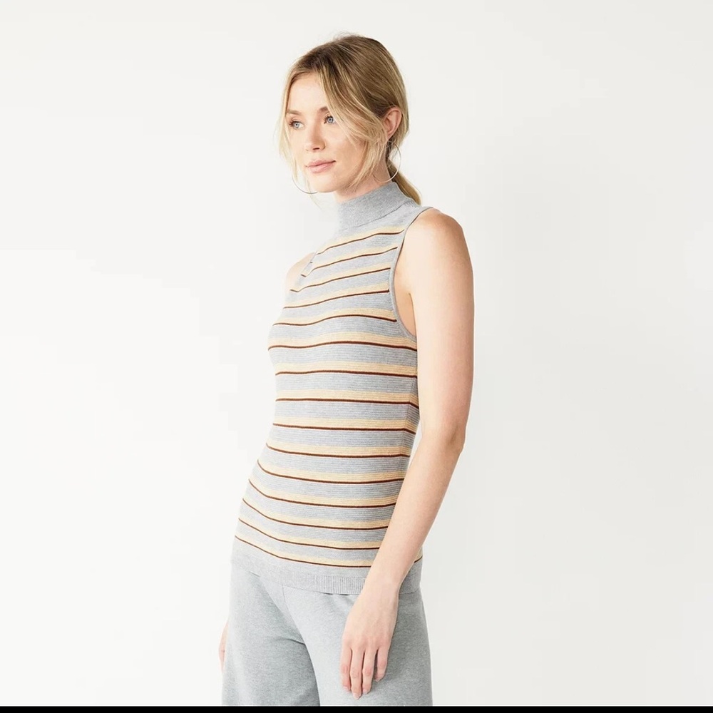 Nine West Gray Ribbed Knit Top